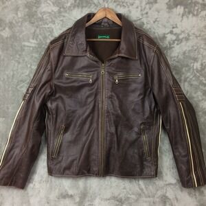 Vtg DANILO Leather Jacket Mens XL Brown Zipper Moto Cafe Racer Coat